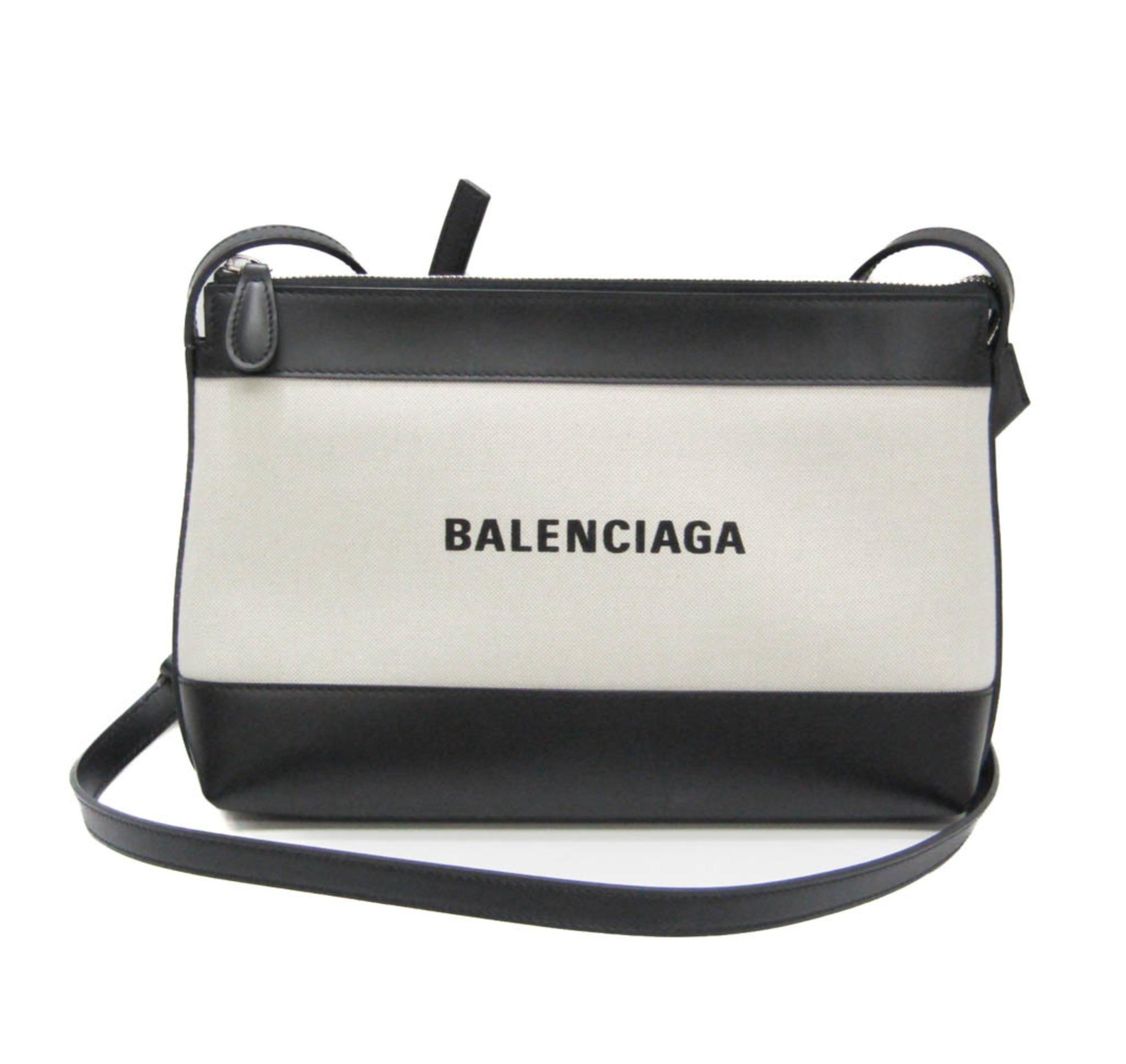 Balenciaga 2948516 Women's Canvas,Leather Shoulder Bag Black,Light Beige-0