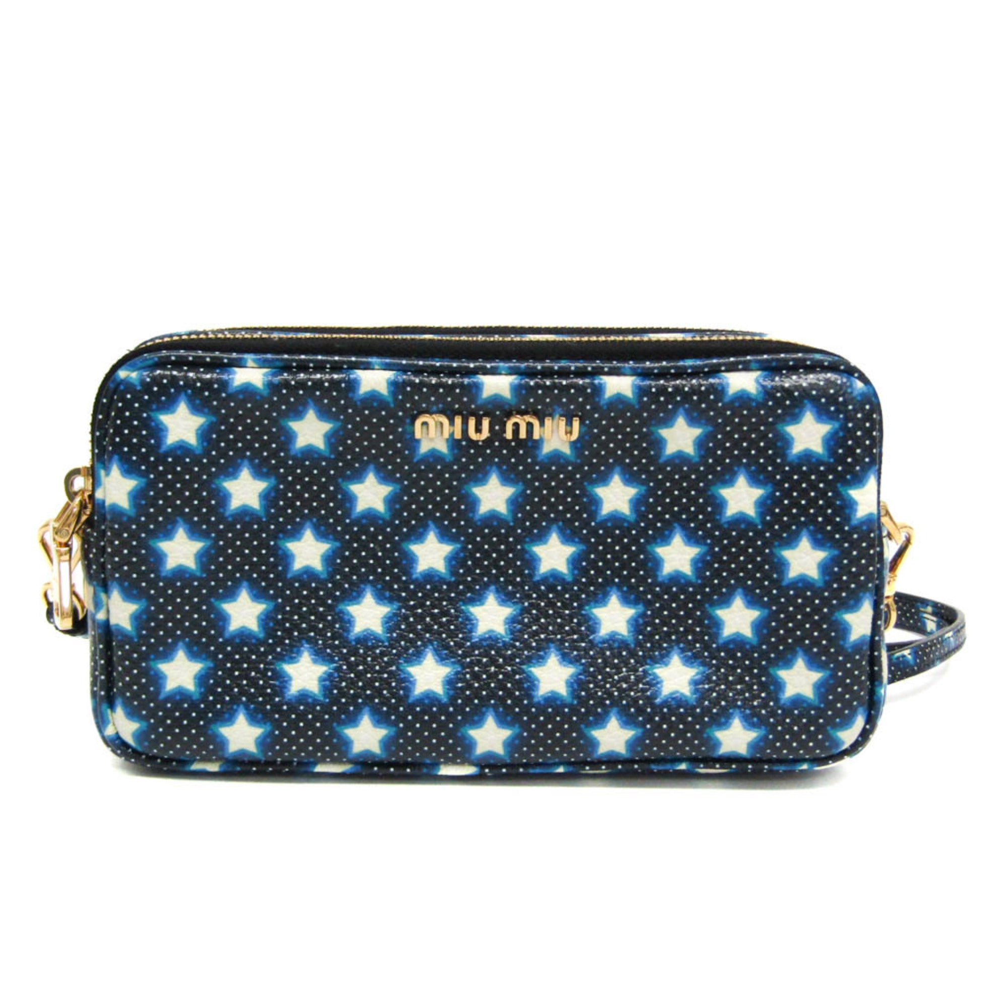 Miu Miu Star Pattern MADRAS PRINT 5ZH011 Women's Leather Shoulder Bag Black,Blue,White-0