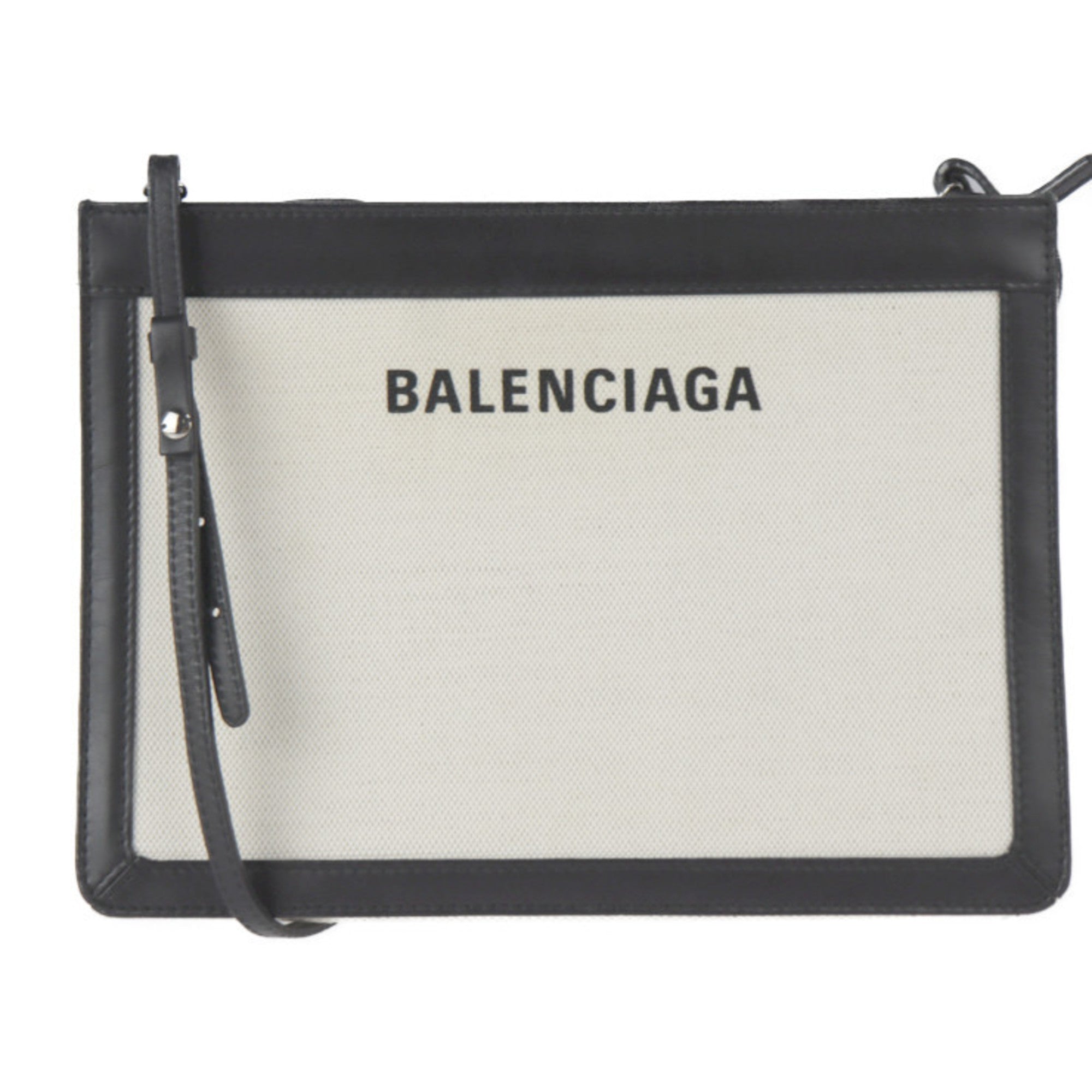 BALENCIAGA Balenciaga navy pochette shoulder bag 339937 canvas leather natural black 2WAY second-0