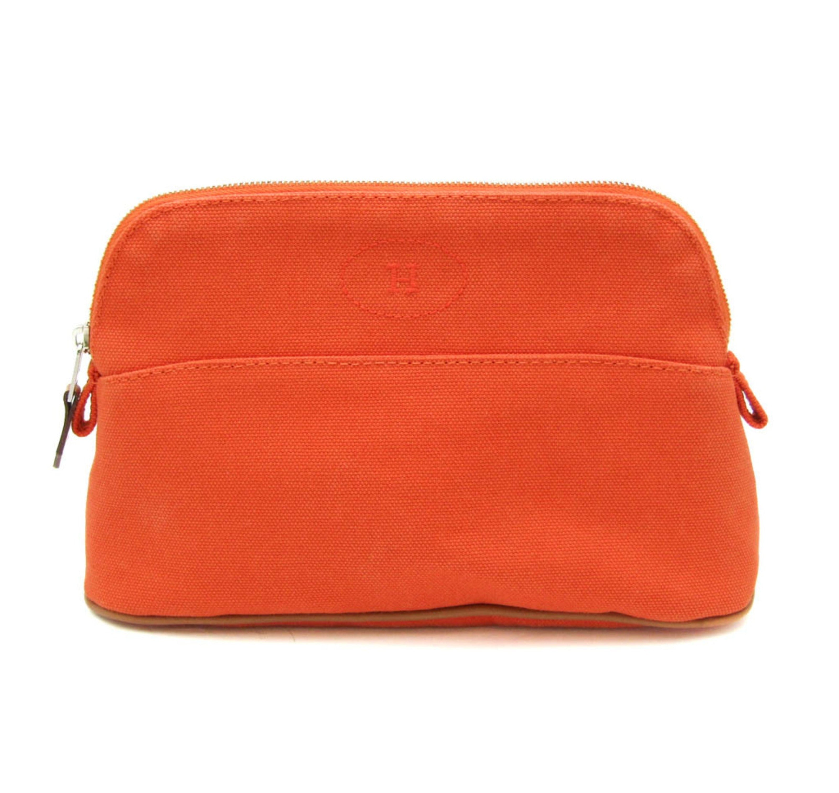 Hermes Bolide Mini Women's Cotton,Leather Pouch Brown,Orange-0