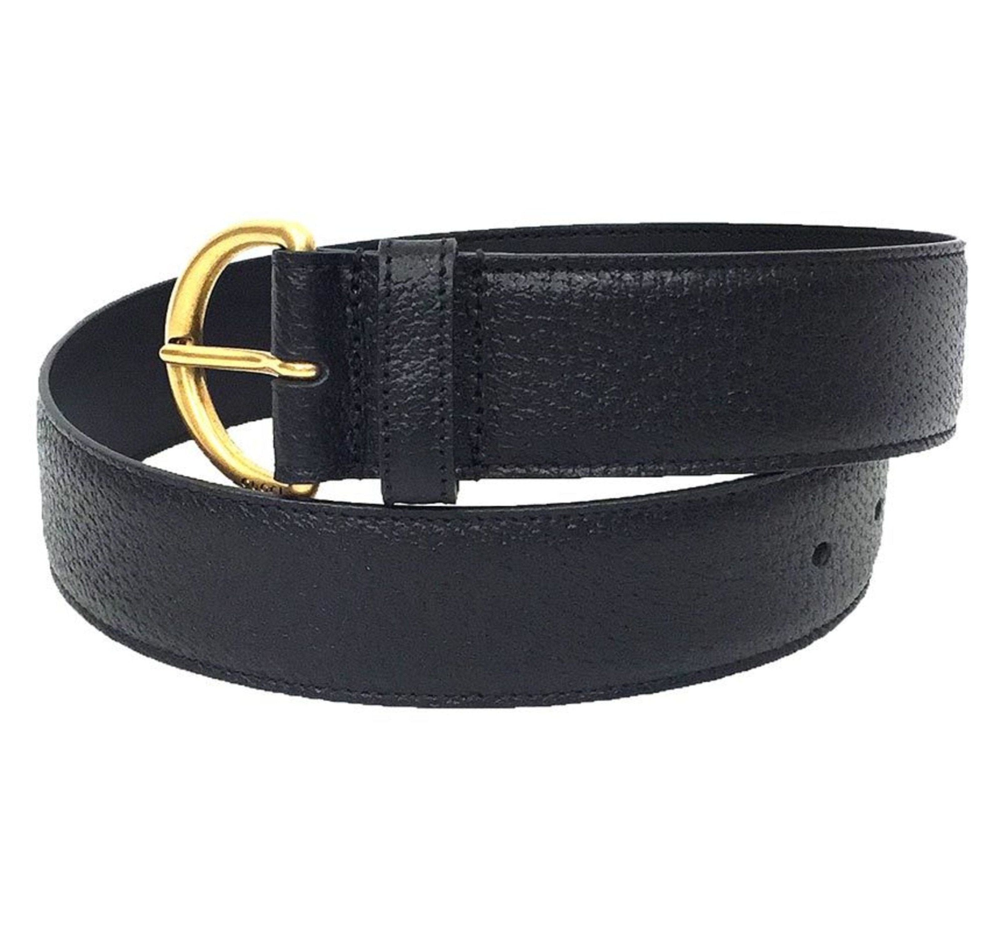 GUCCI Gucci Leather Belt 573325 Black Gold Size 70/28 aq9811 10009425-0