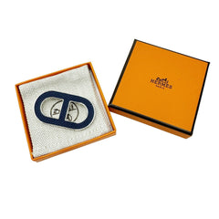 HERMES Chaine d'Ancre Brooch Badge Epson Navy Leather Metal Men's Women's-4