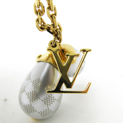 Louis Vuitton Pandantif Damier Pearl Necklace M66322 Brass Women's Pendant Necklace (Gold)-2