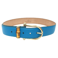 GUCCI Bamboo Belt 282254 525040 Leather Blue 80・32-1