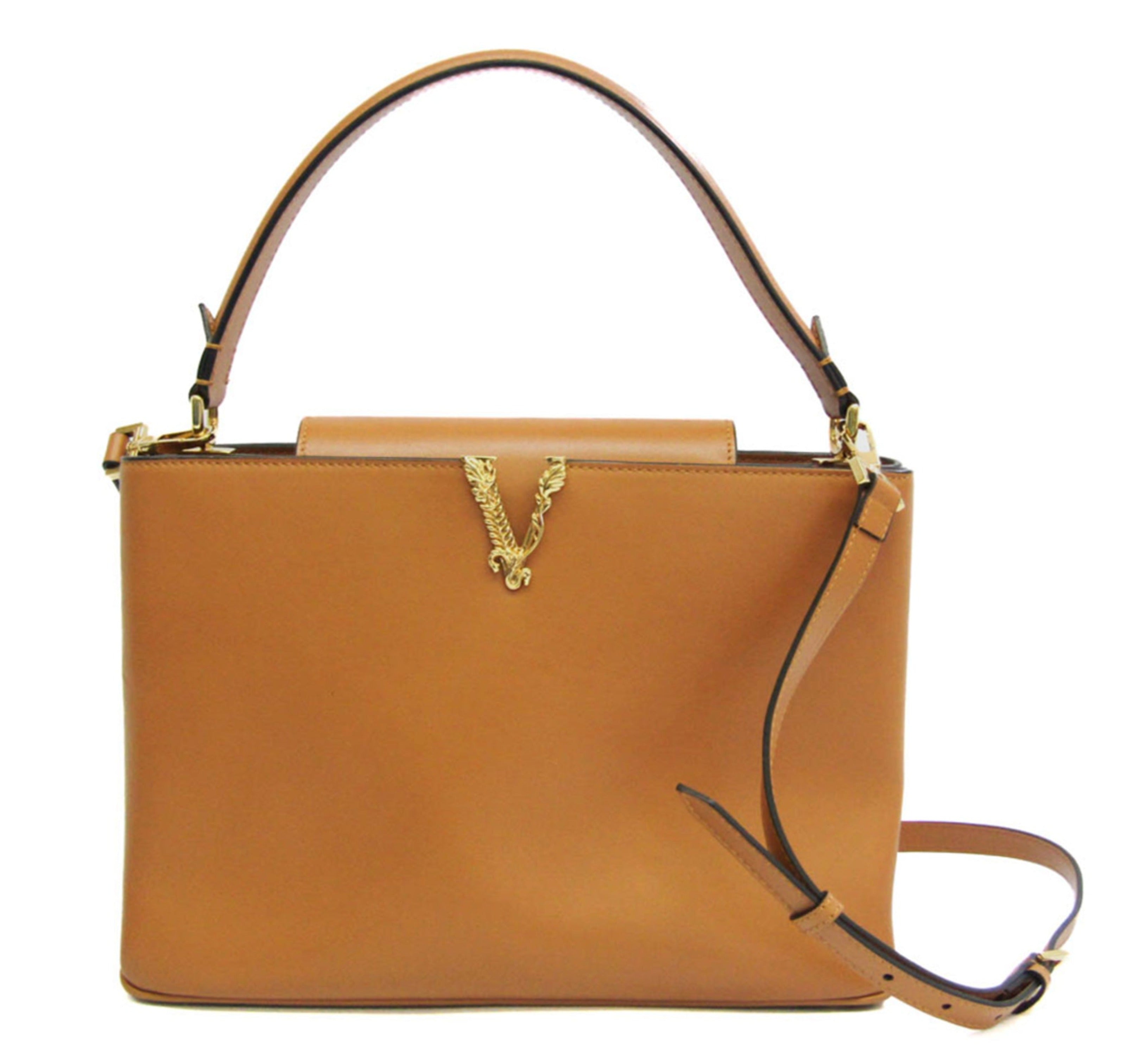 Versace Virtus Women's Leather Handbag,Shoulder Bag Brown-0