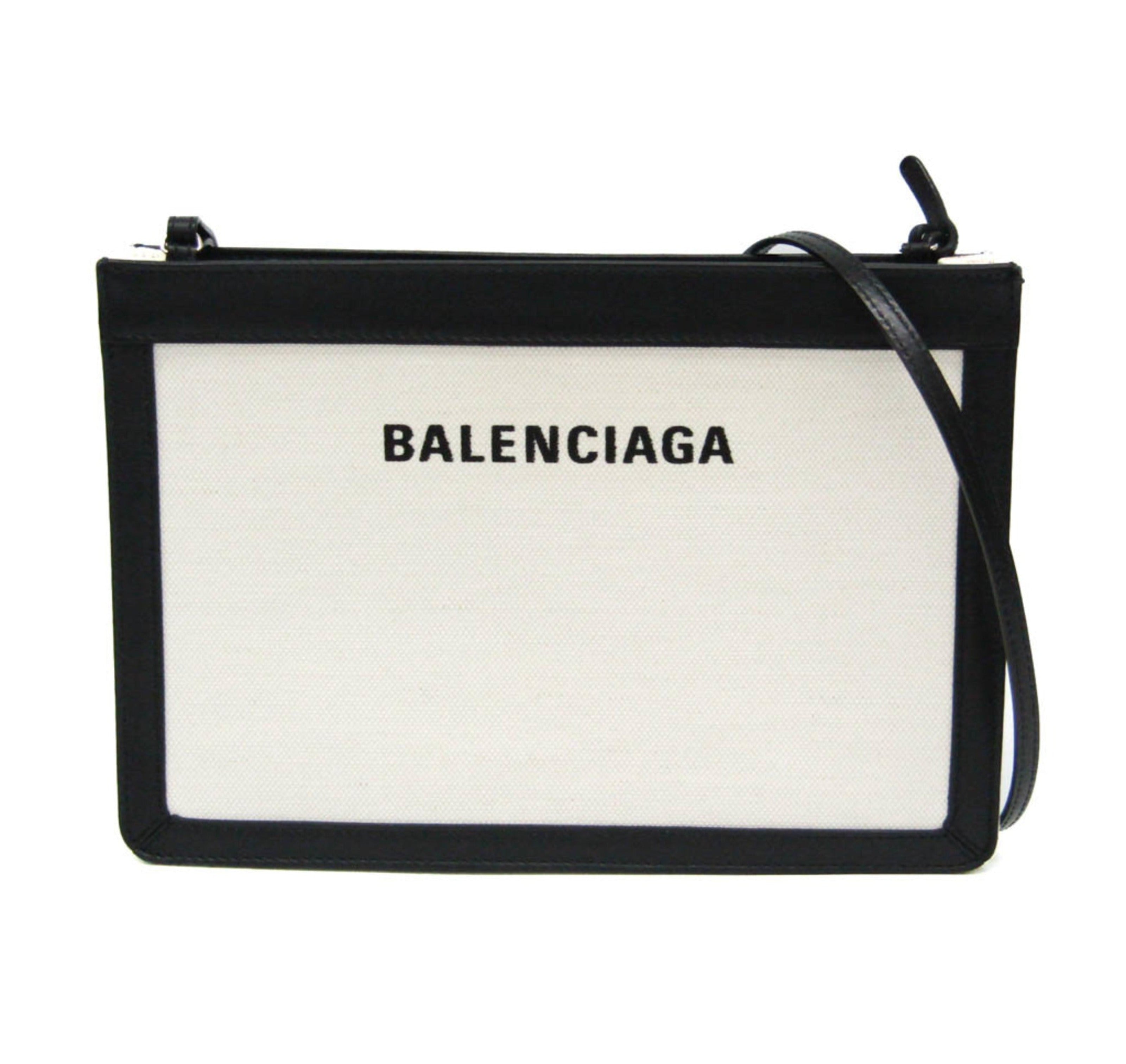 Balenciaga Navy Pochette 339937 Men,Women Canvas,Leather Shoulder Bag Black,Off-white-0
