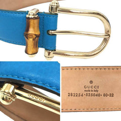 GUCCI Bamboo Belt 282254 525040 Leather Blue 80・32-2