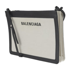 BALENCIAGA Balenciaga navy pochette shoulder bag 339937 canvas leather natural black 2WAY second-1