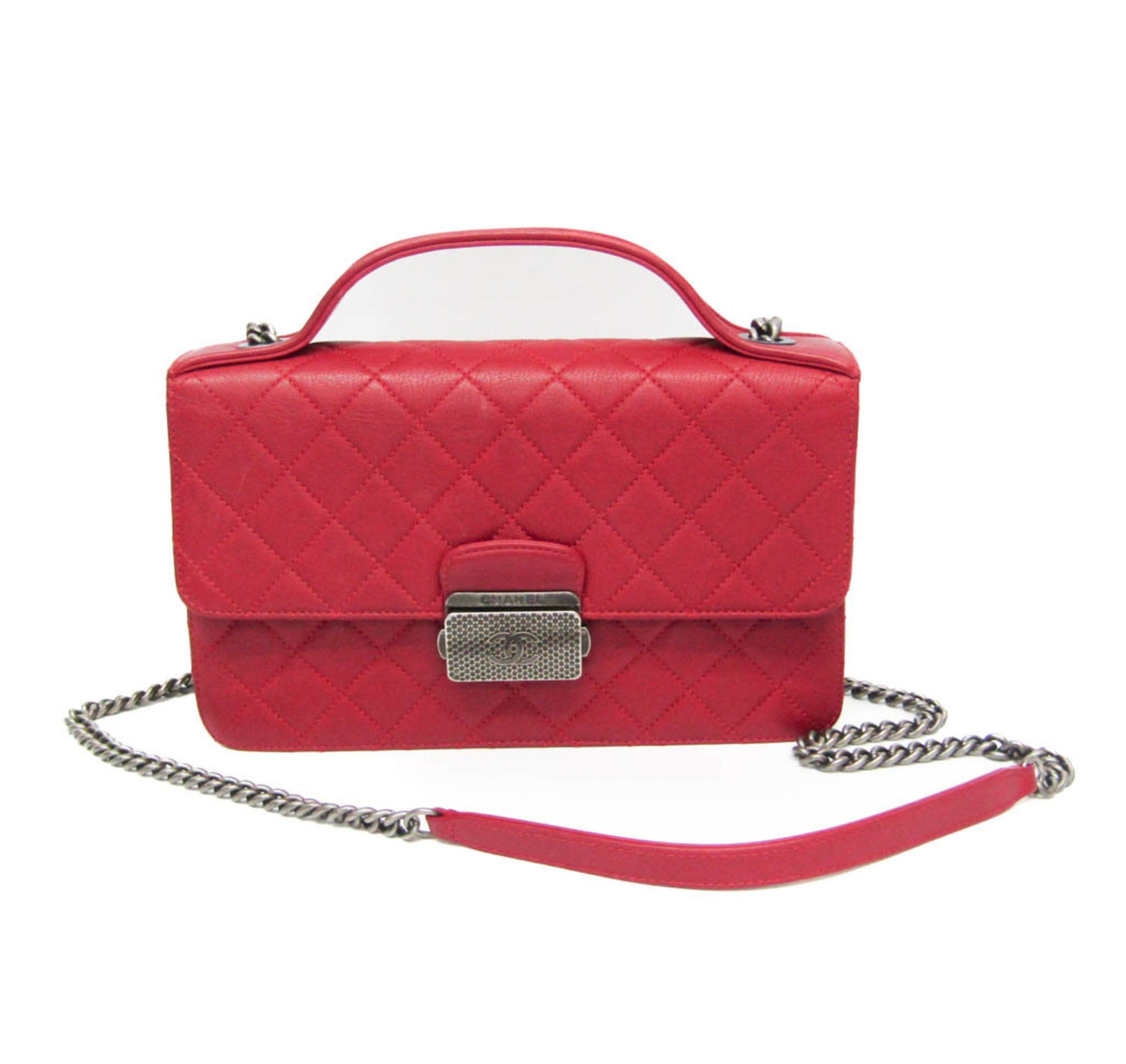 Chanel Matelasse Women's Leather Shoulder Bag Red Color-0