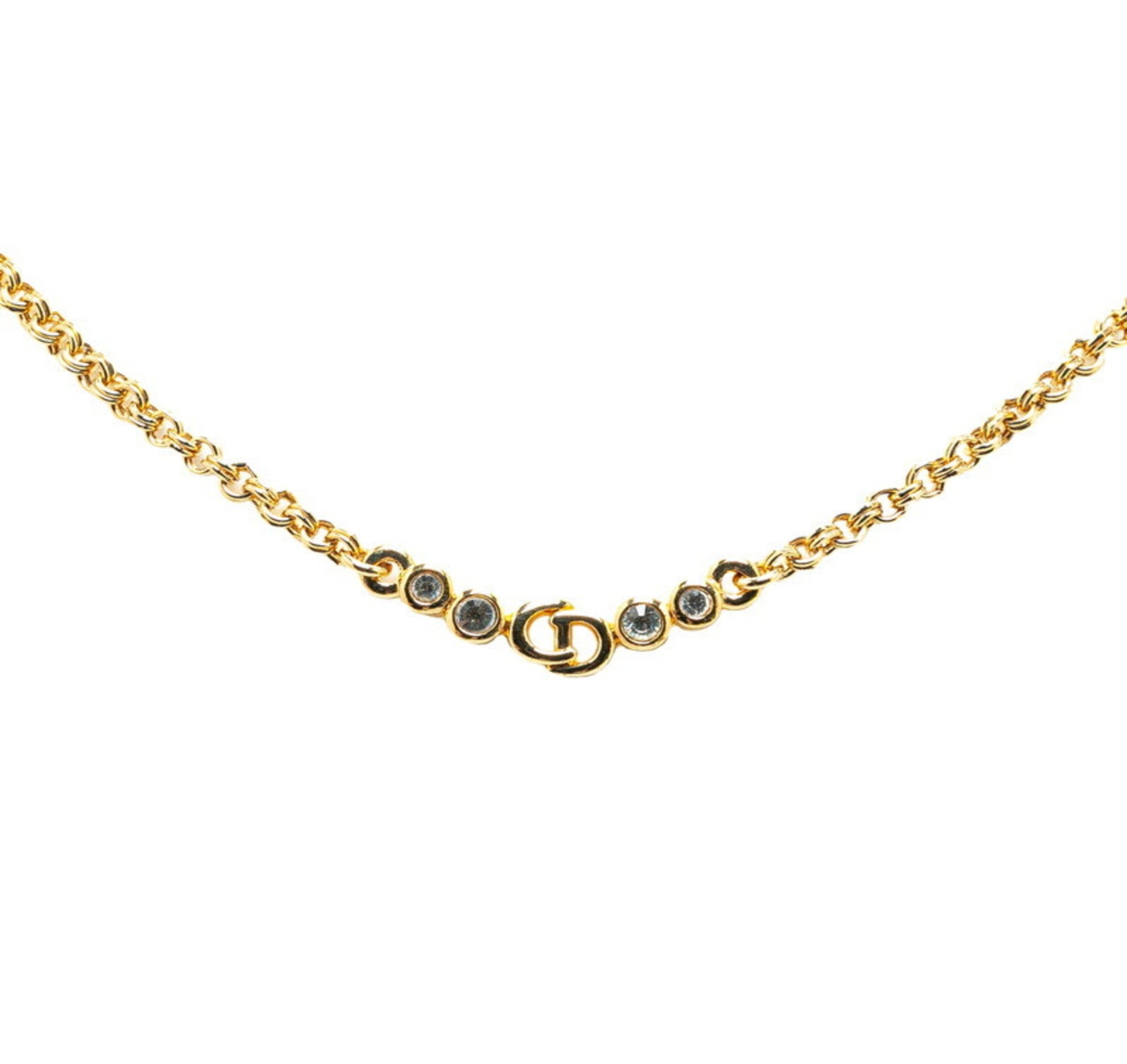 Christian Dior Dior CD rhinestone necklace gold plated for women-0