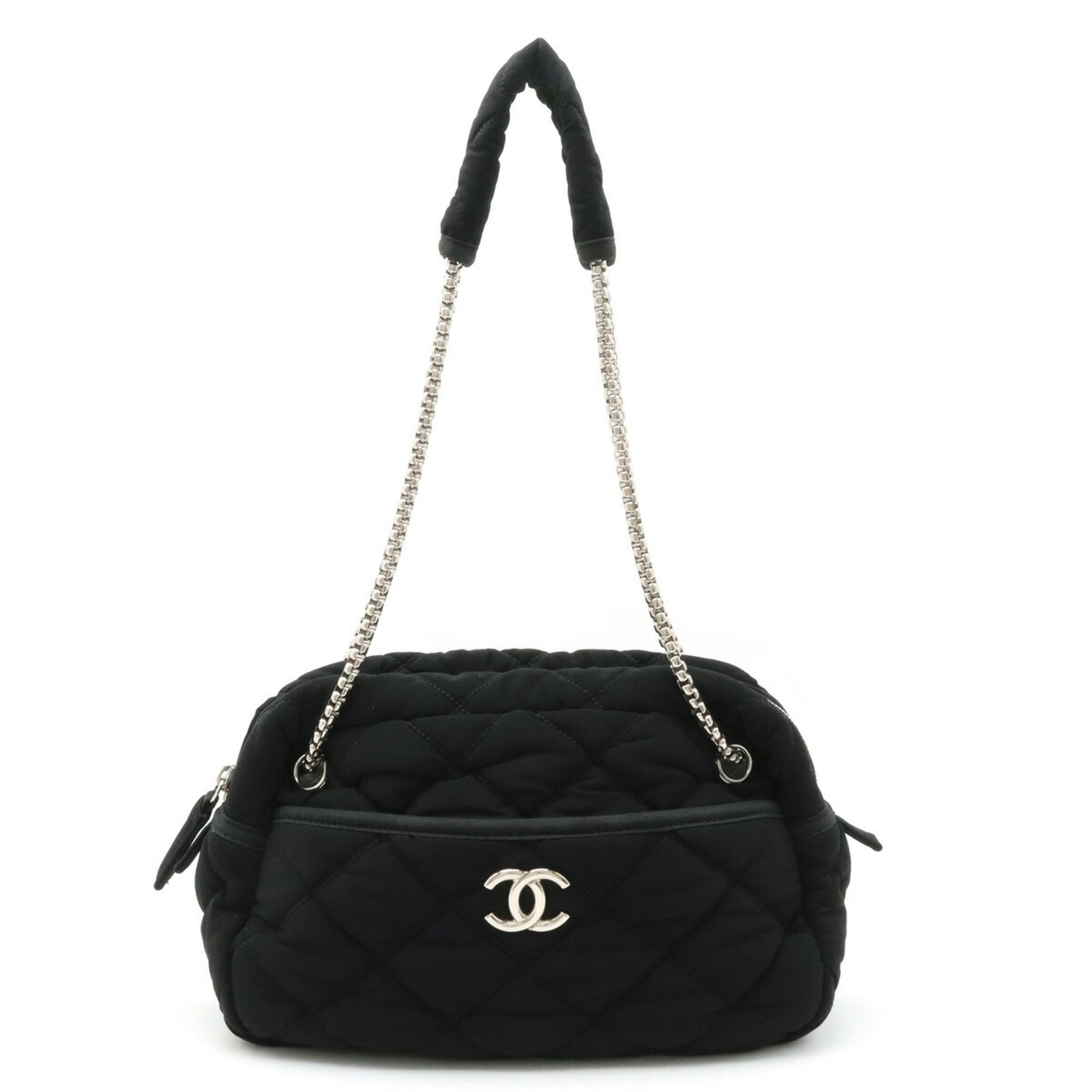 CHANEL Bubble Quilt Chain Shoulder Bag Cotton Jersey Black 6168-0