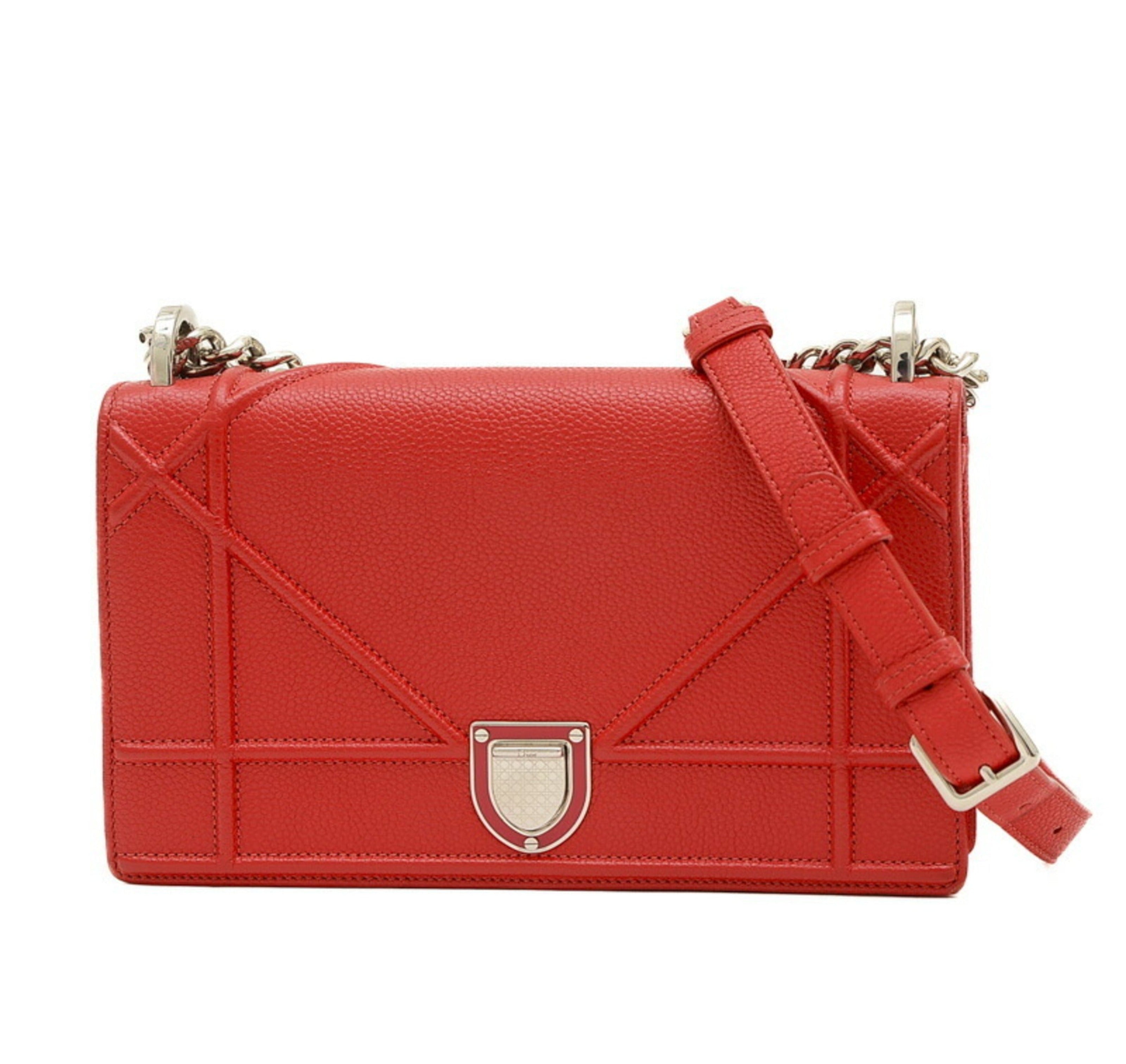 Christian Dior Dior Diorama Chain Shoulder Bag Leather Red-0