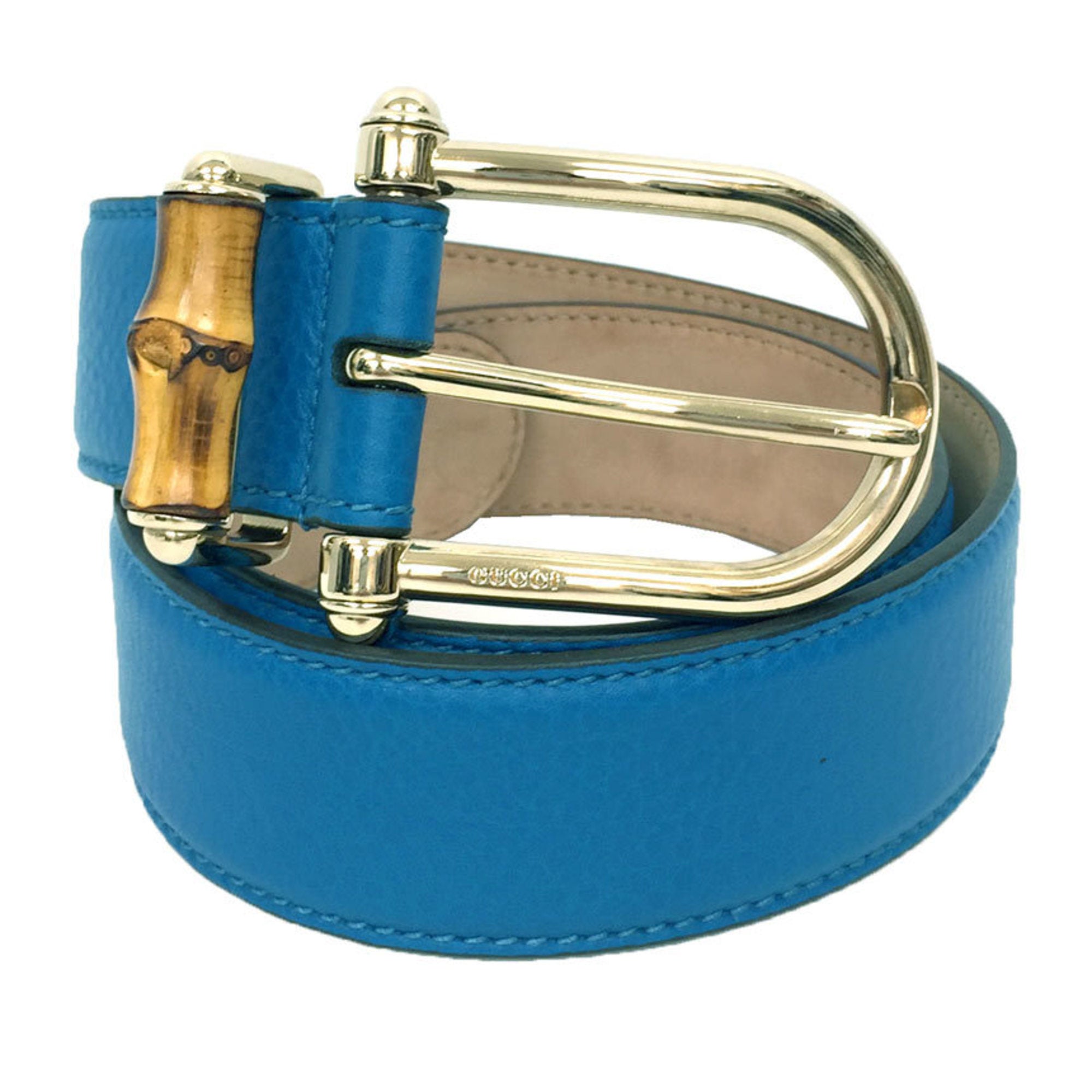 GUCCI Bamboo Belt 282254 525040 Leather Blue 80・32-0