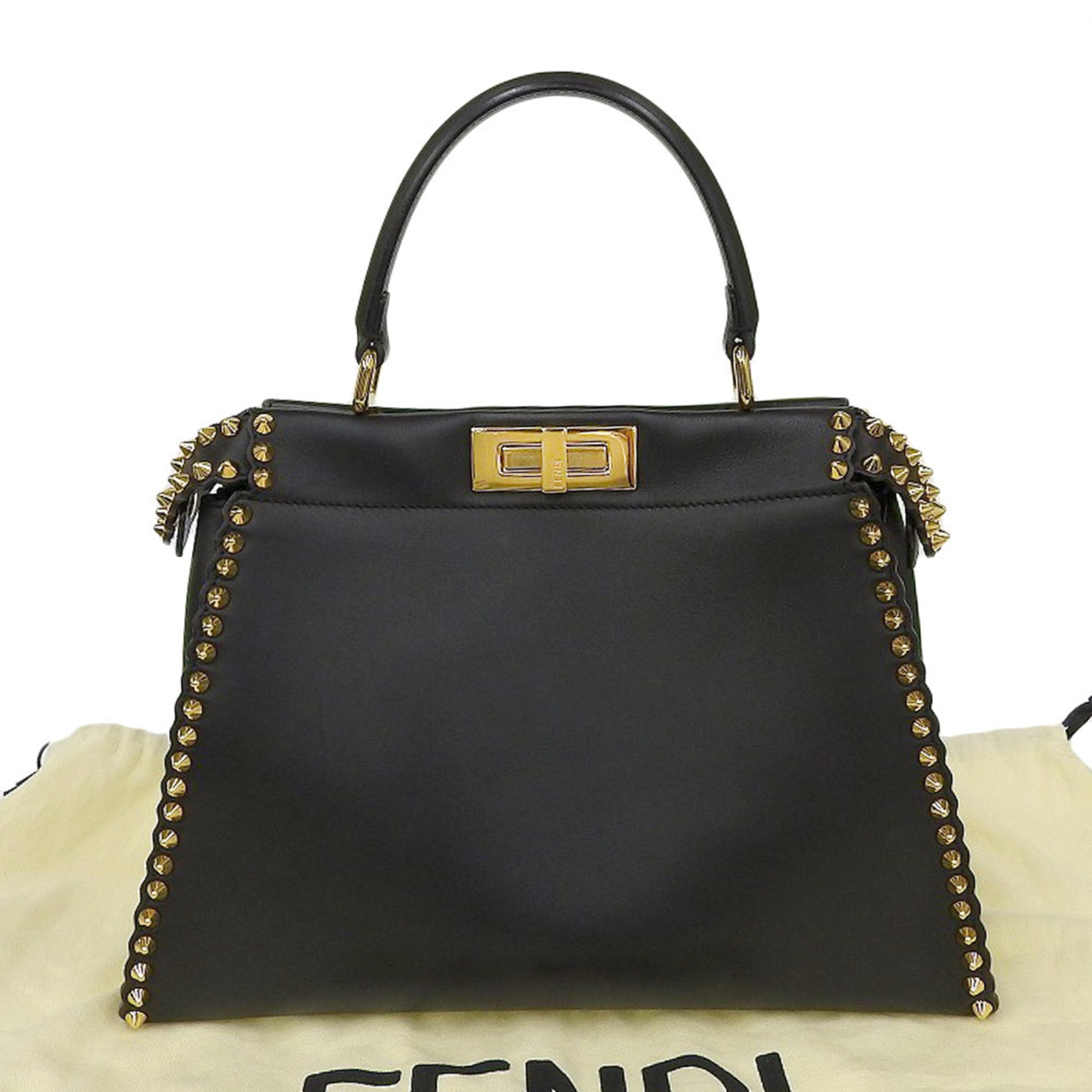 Fendi FENDI peekaboo studs handbag leather black-0