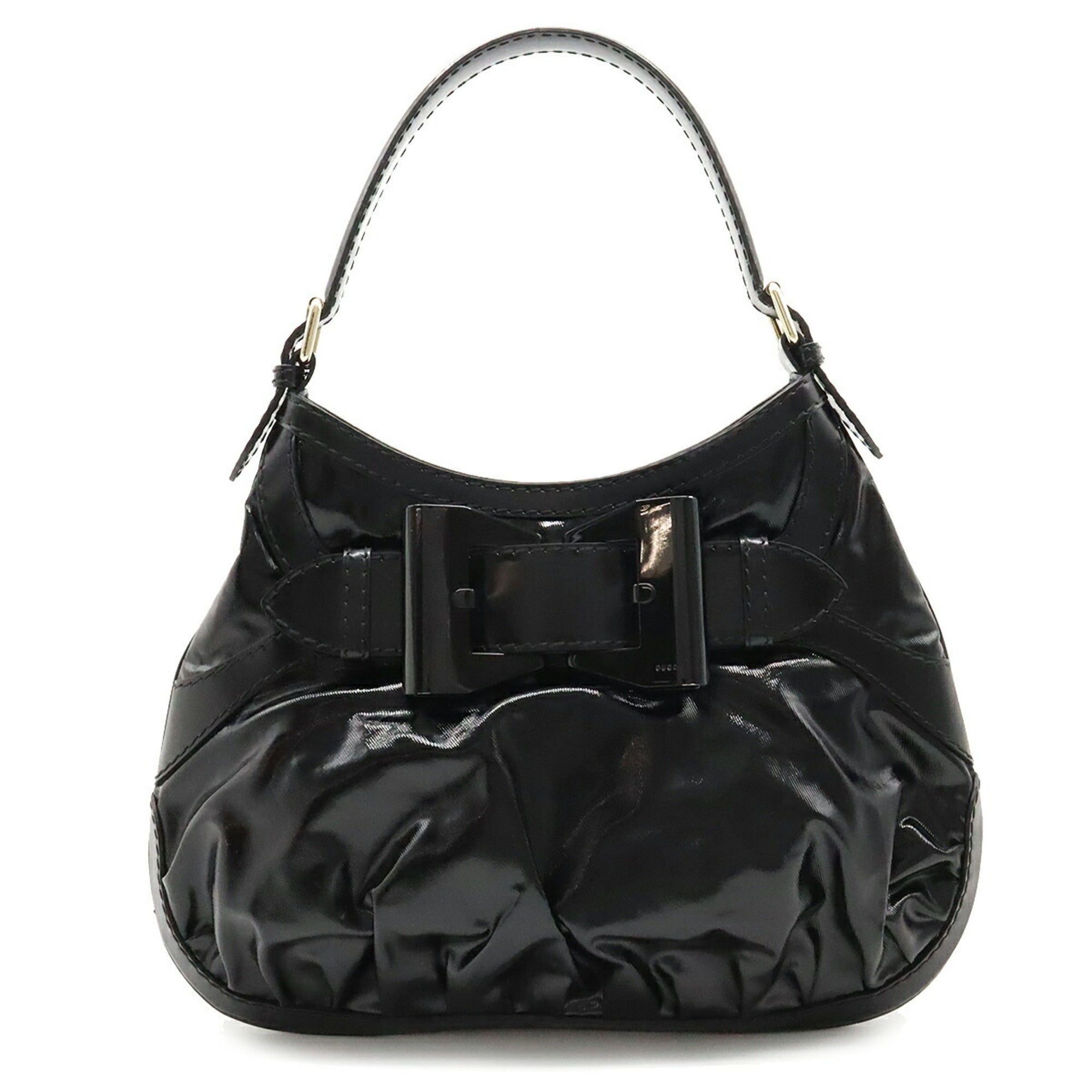 GUCCI Gucci Quinn Hobo Ribbon Shoulder Bag Handbag Patent Leather Enamel Black 189885-0
