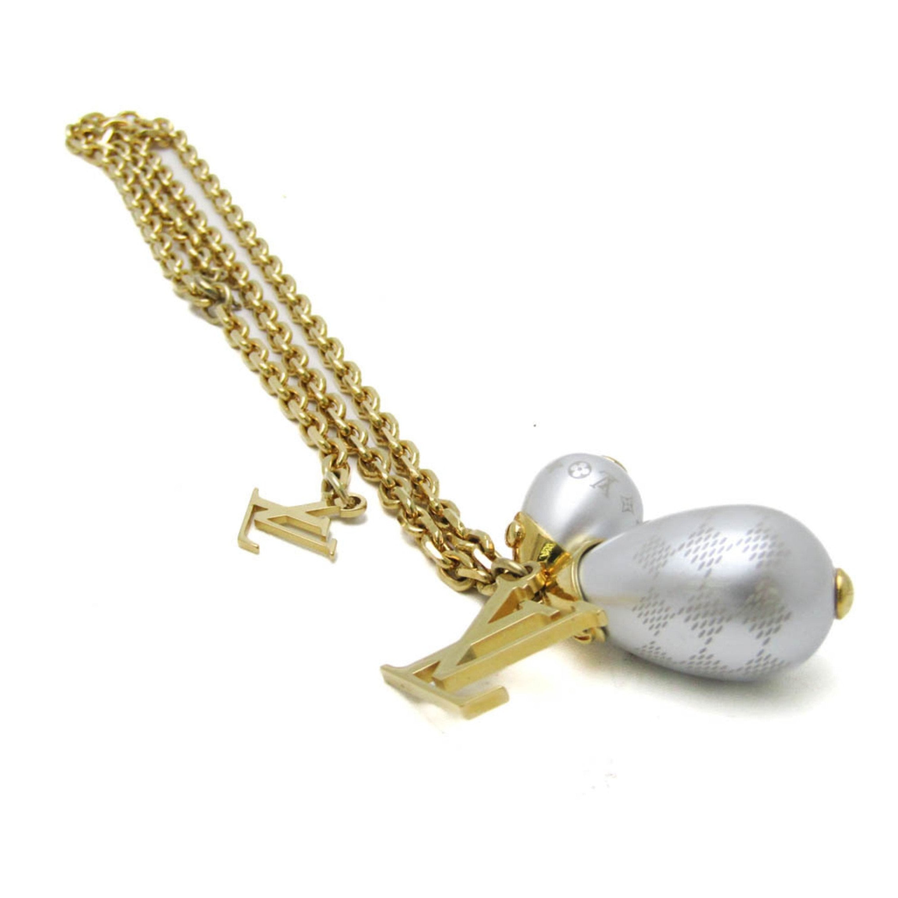 Louis Vuitton Pandantif Damier Pearl Necklace M66322 Brass Women's Pendant Necklace (Gold)-0