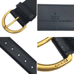 GUCCI Gucci Leather Belt 573325 Black Gold Size 70/28 aq9811 10009425-2