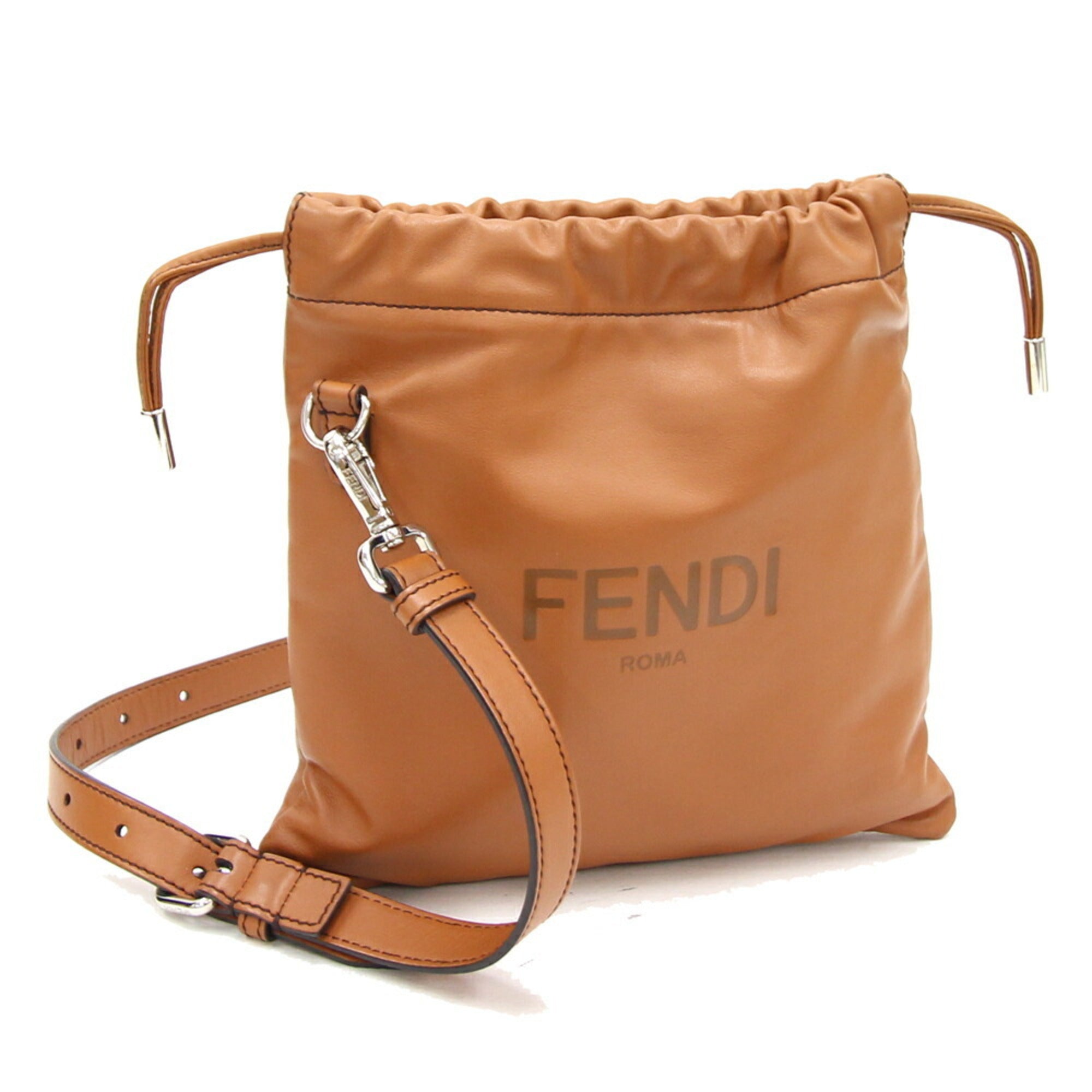 FENDI Shoulder Bag Small Pouch 7VA510 Brown Leather Pochette Women's-0
