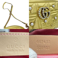 GUCCI Shoulder Bag GG Marmont Leather/Faux Pearl Gold Women's 447632 z0772-4