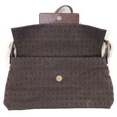 Bvlgari Bag Brown Mania Canvas Leather BVLGARI One Shoulder Handbag Flap Plate-3