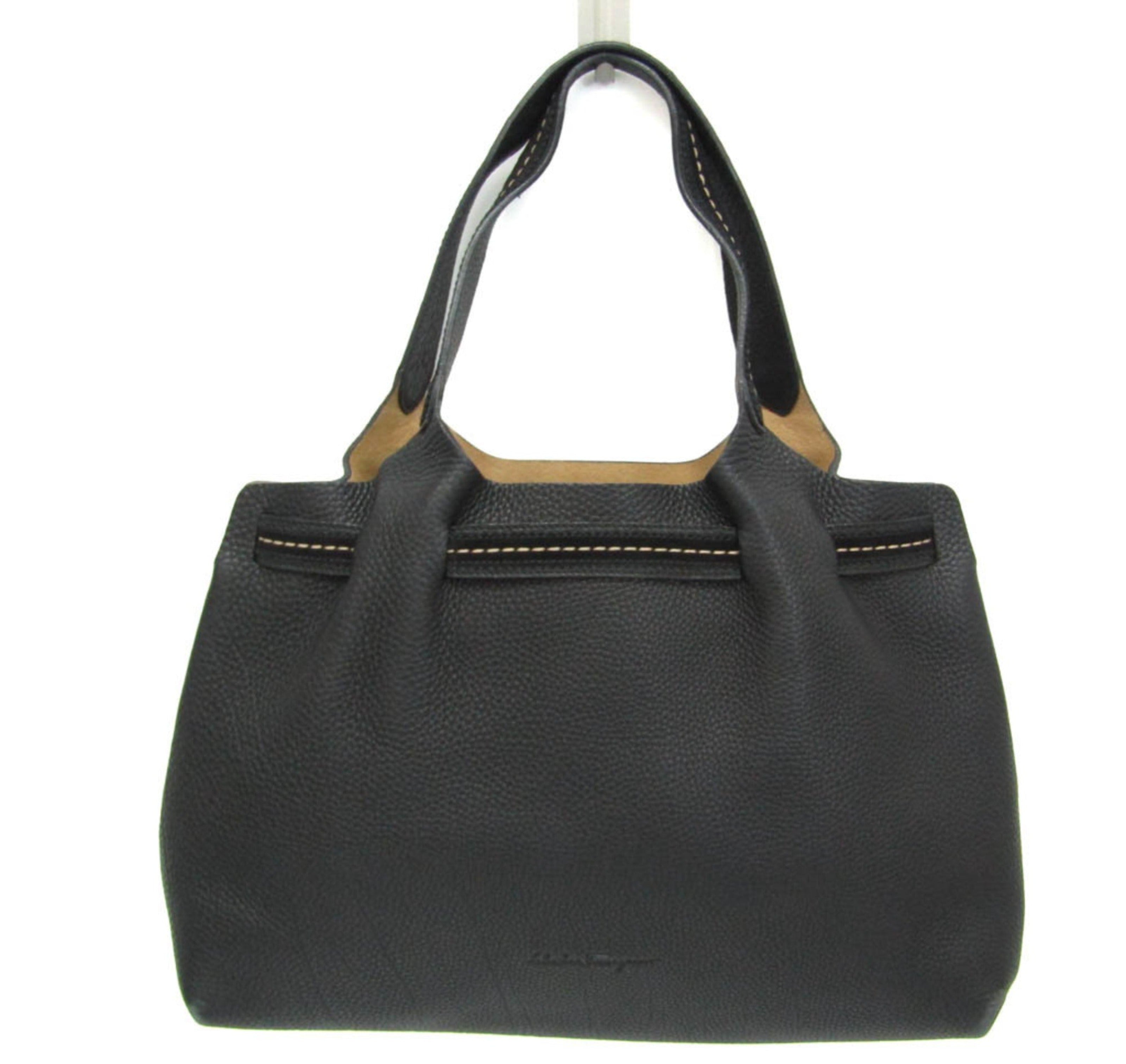 Salvatore Ferragamo Gancini AF-21 4918 Women's Leather Tote Bag Black-0