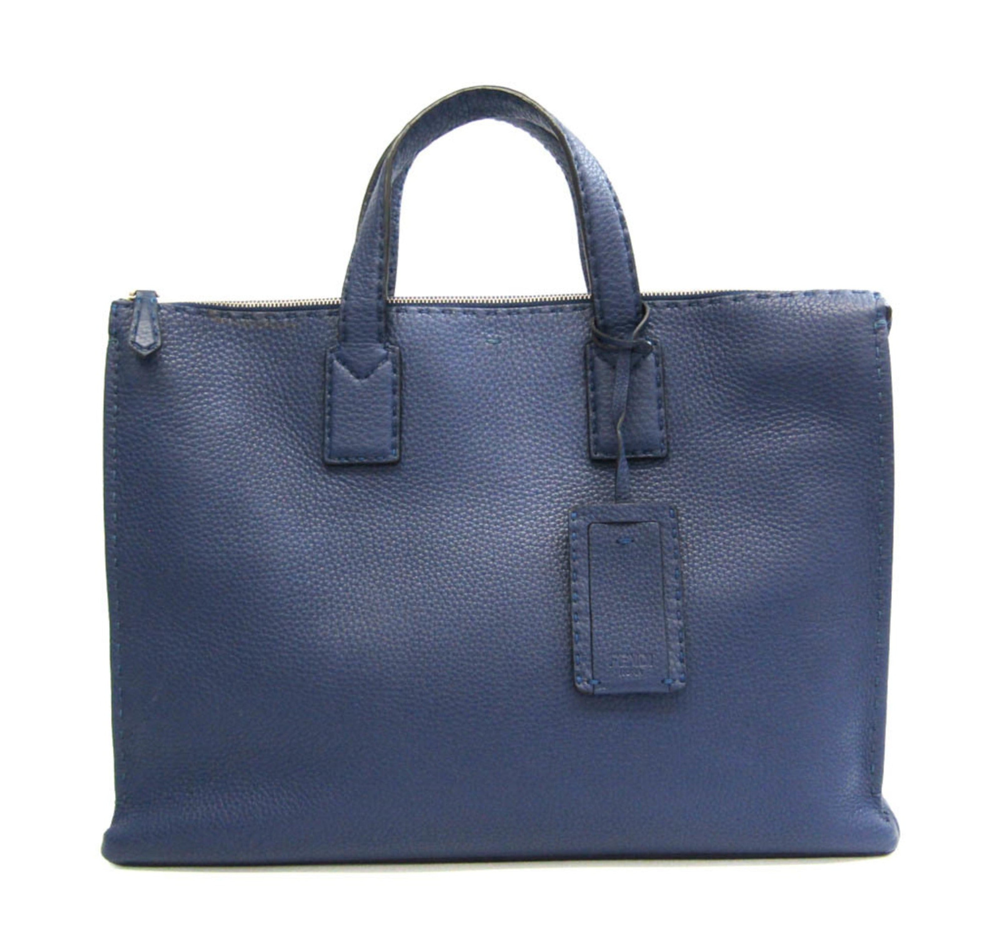 Fendi Selleria 7VA335 Men's Leather Briefcase Blue-0