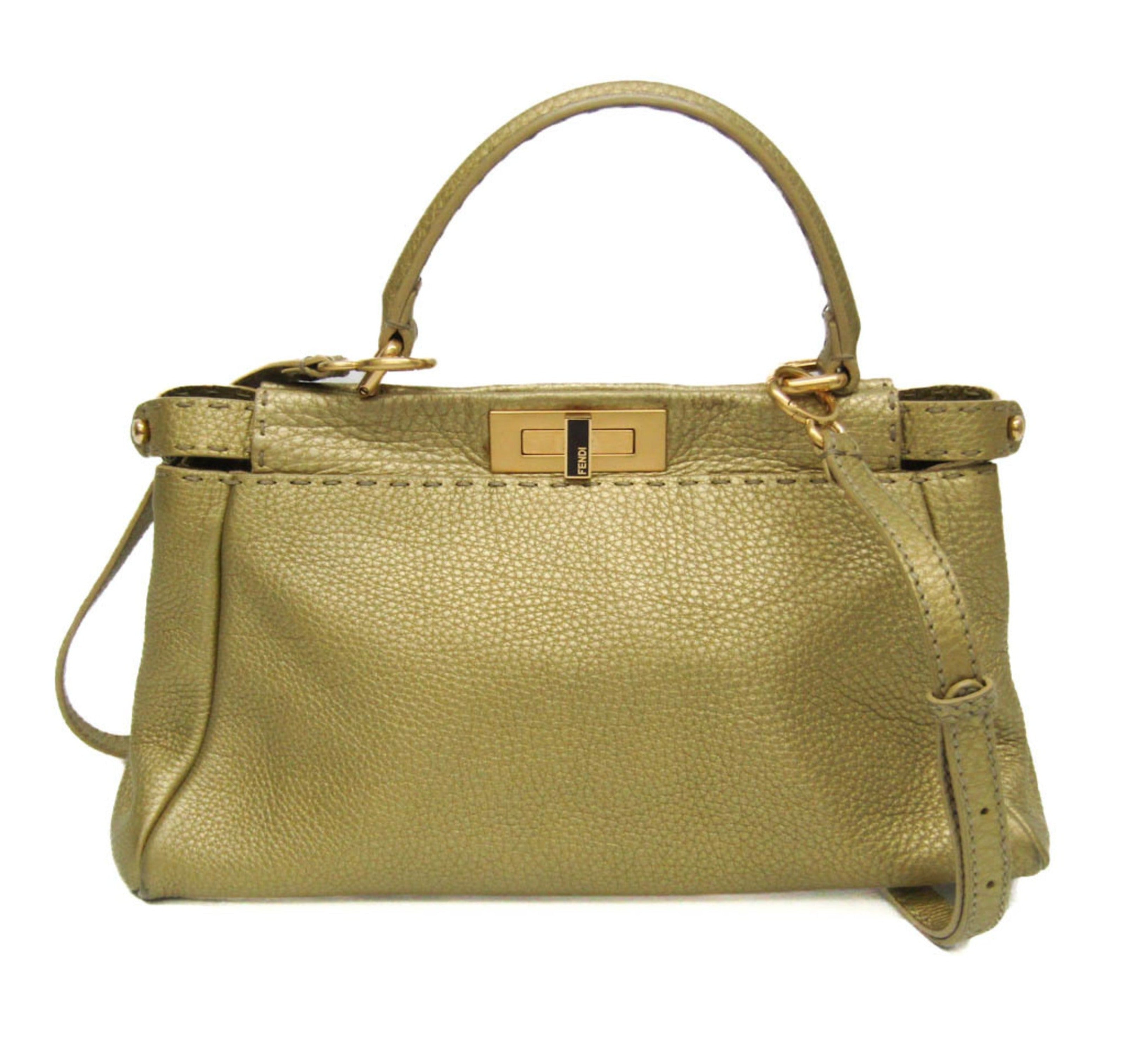 Fendi Peekaboo 8BN211 Women's Leather Handbag,Shoulder Bag Gold-0
