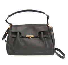 Salvatore Ferragamo Gancini EZ-21 D186 Women's Leather Handbag,Shoulder Bag Black-0