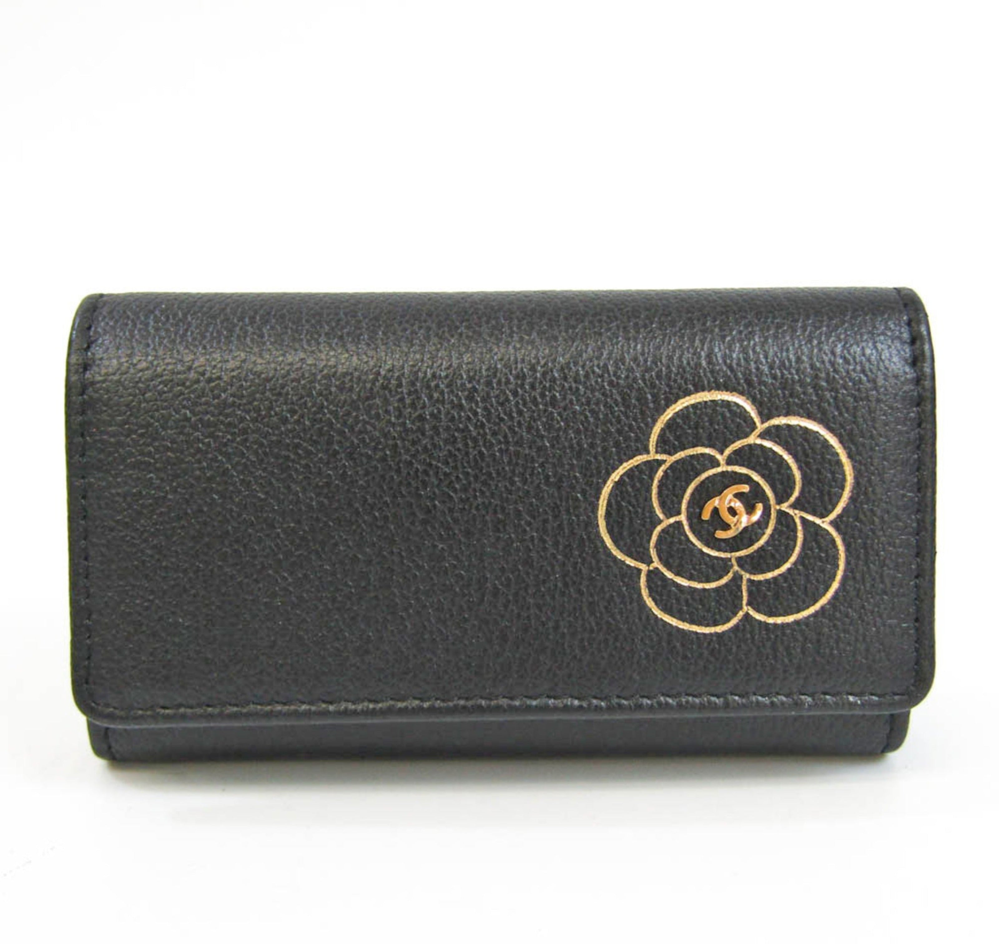 Chanel Camellia Women's Leather Key Case Black-0