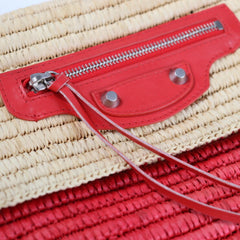 BALENCIAGA Balenciaga clutch bag 339549 raffia leather natural red straw basket second-6