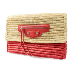 BALENCIAGA Balenciaga clutch bag 339549 raffia leather natural red straw basket second-1
