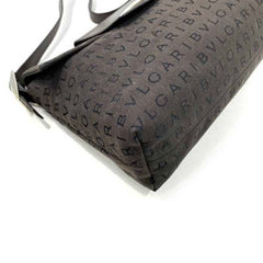 Bvlgari Bag Brown Mania Canvas Leather BVLGARI One Shoulder Handbag Flap Plate-7