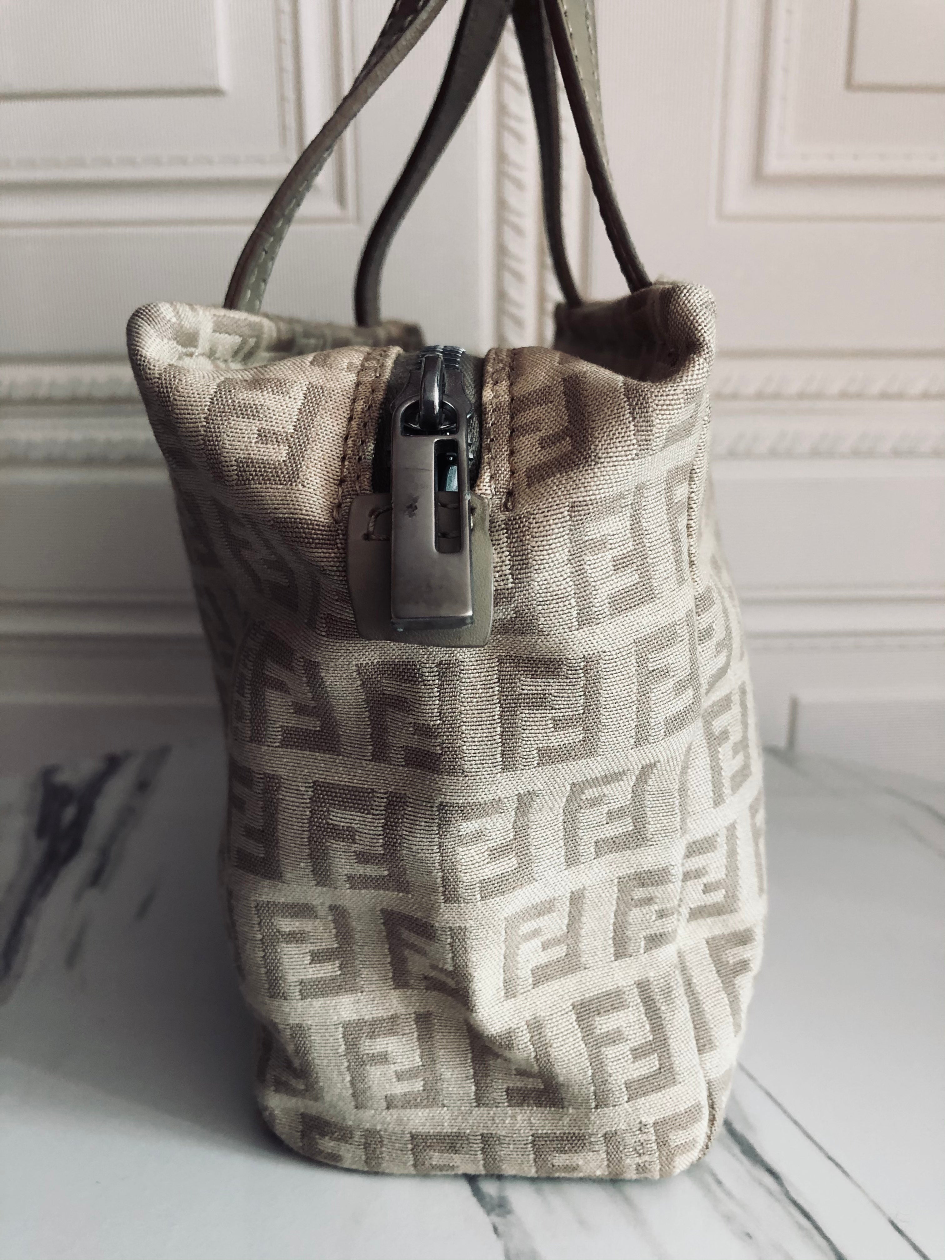 Vintage Zucchino Fendi Tote Canvas Bag with Pouch